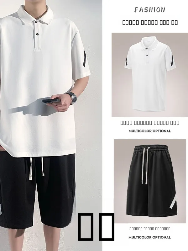 

Летний тонкий комплект мужской одежды: футболка с коротким рукавом и свободные спортивные шорты (длиной до колена) – Новинка 2025 года