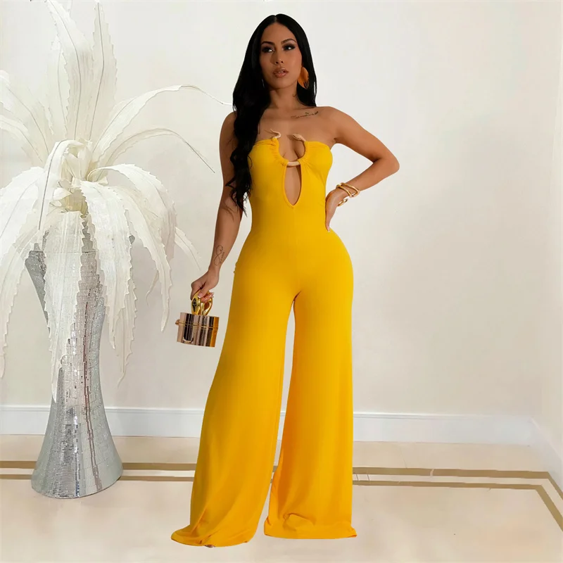 2024 Strapless Sleeveless Women Sexy Loose Wide Leg Jumpsuits Party Summer Backless Cut Out Night Club Jumpsuit Rompers Ladies