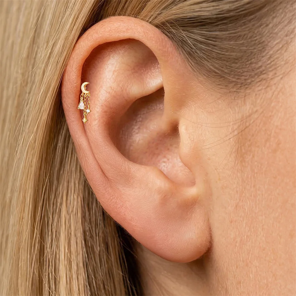 AIDE 925 Sterling Silber Kite Stone Zirkon Flachkopf-Innengewinde-Piercing für Damen, Sternkette, Quasten-Accessoires, Schmuck – Detail 36