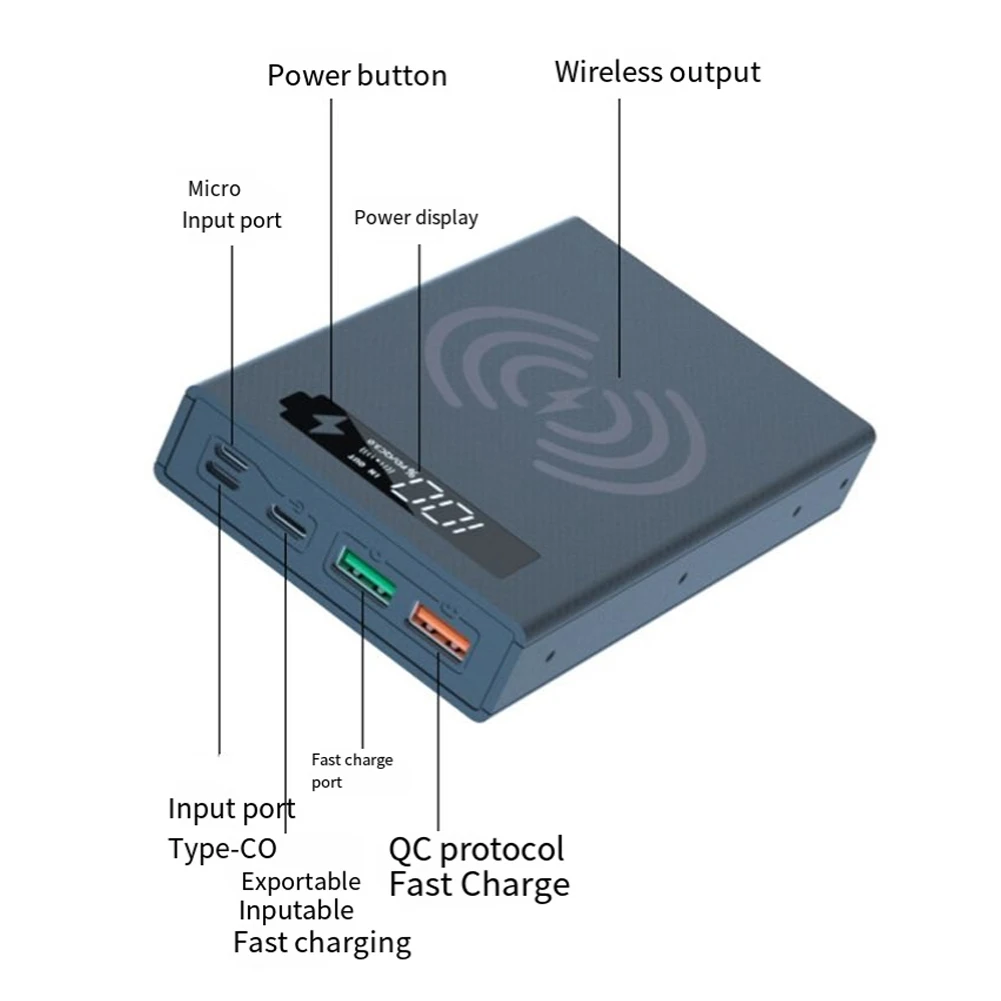 علبة بطارية بنك طاقة لاسلكية ، شحن سريع USB C ، غلاف ذاتي الصنع ، حافظة شاحن ، PD ، QC3.0 ، 12 فولت