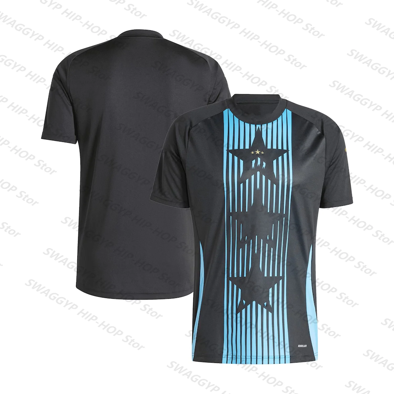 

2024 Summer Men Quick Drying Five-pointed Star Print Black T-shirt Jersey Football Short Sleeve America Women Soccer Kid/Adult