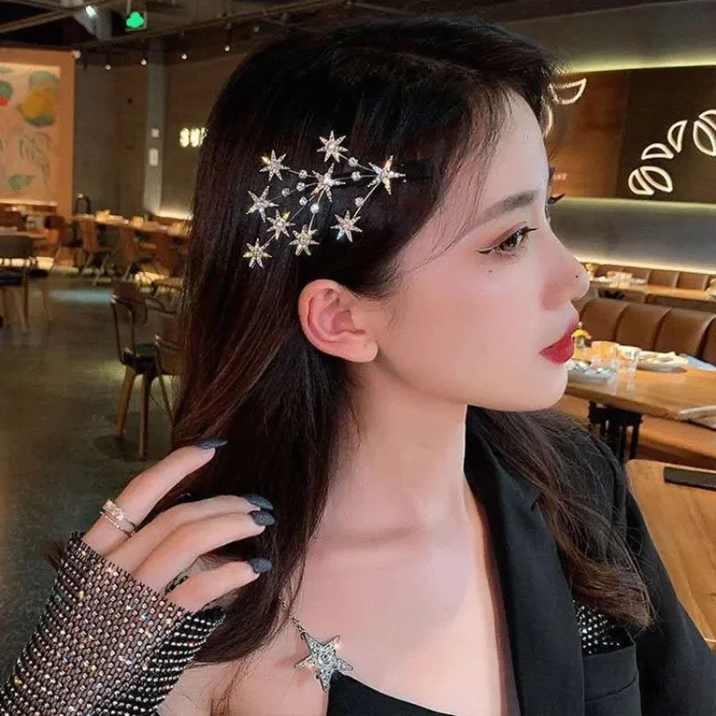 Hairpin Personality Star Tree Branch Rhinestone Duckbill Clip Korean Version Forest Style Back of The Head Edge Clip Headband