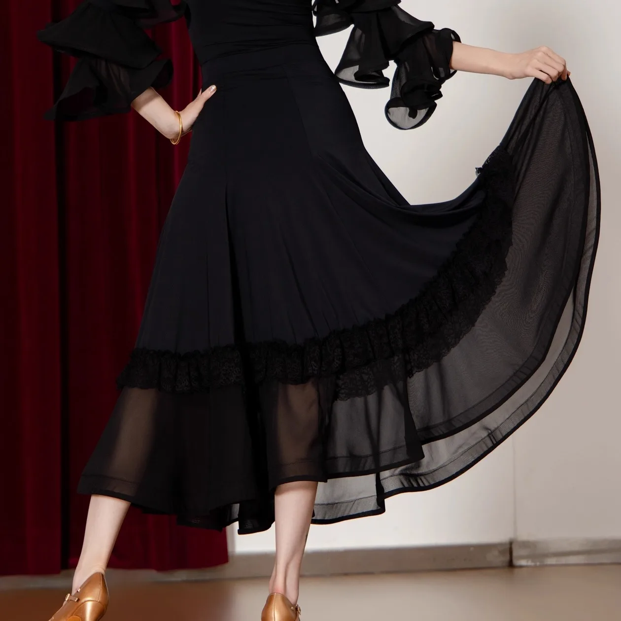 Damski Waltz Nowoczesny Taniec Towarzyski dla Kobiet Siateczkowa Spódnica z Dużym Rozkloszowaniem Standardowa Spódnica Konkursowa do Ćwiczeń Taniec Towarzyski Odzież Damska DN22381