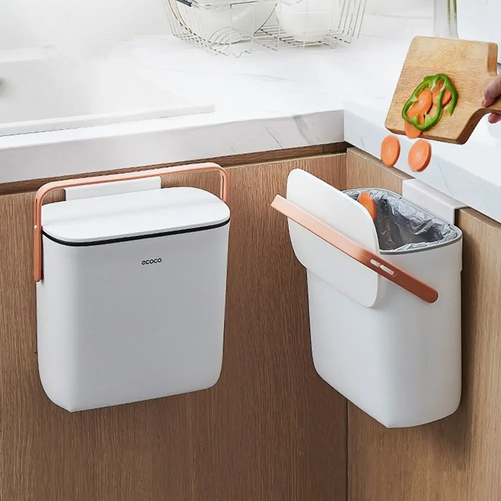 

With Lid Wall-Mounted Trash Can Space-Saving Lightweight Hanging Trash Bin Waterproof Kitchen Compost Bin Bathroom