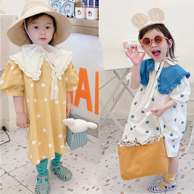 Baby Girl Clothes Dress Lapel Collar Girls Birthday Kids Clothing White Yellow Long Toddler Dresses 1 2 3 4 5 6 7 8 Years