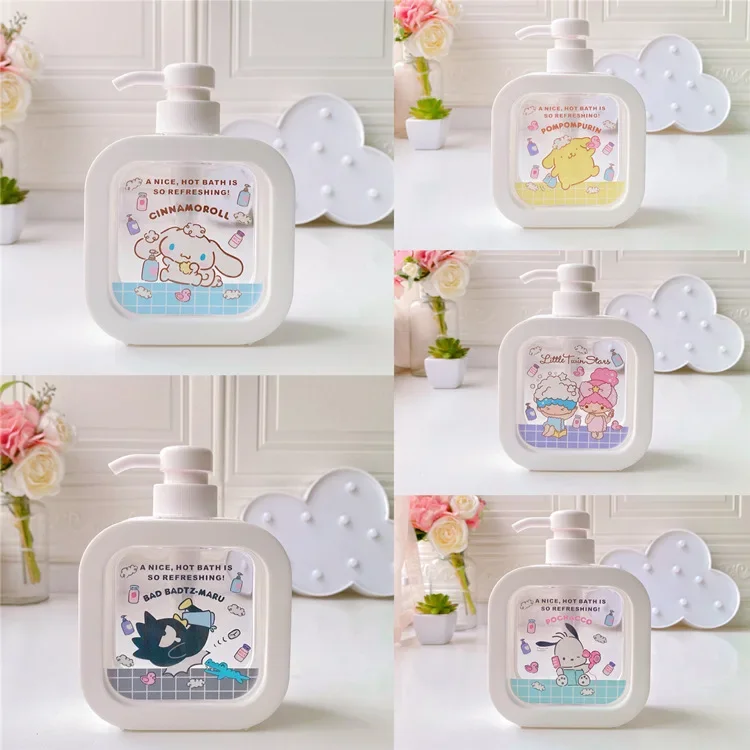 300ML Kawaii Sanrio Cinnamonroll Kuromi My Melody Travel Pump Bottle Cartoon Lotion Shampoo Shower Gel Soap Dispenser Gift