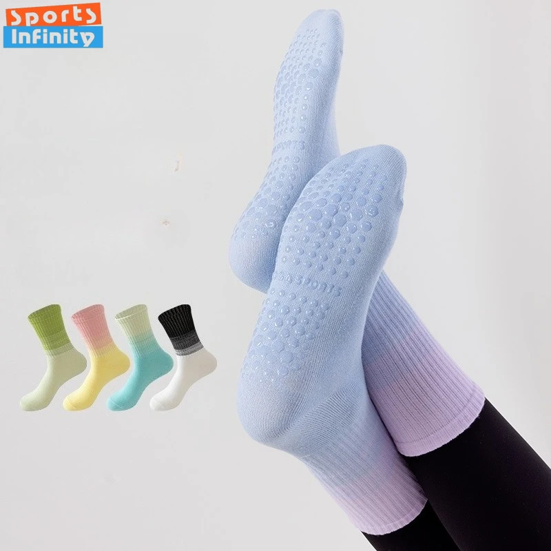 

Женские модные градиентные носки для йоги, противоскользящие профессиональные носки для фитнеса, пилатеса, домашние спортивные носки для аэробики, танцев, батута, женские