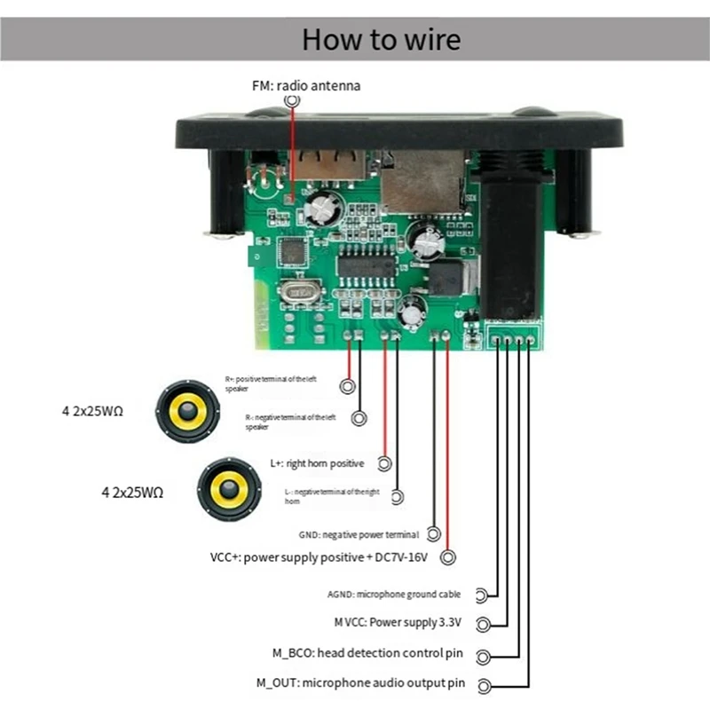 Microphone Interface Bluetooth Mp3 Decoding Board Amplifier Board 2X25W Bluetooth Module Car Audio Accessories