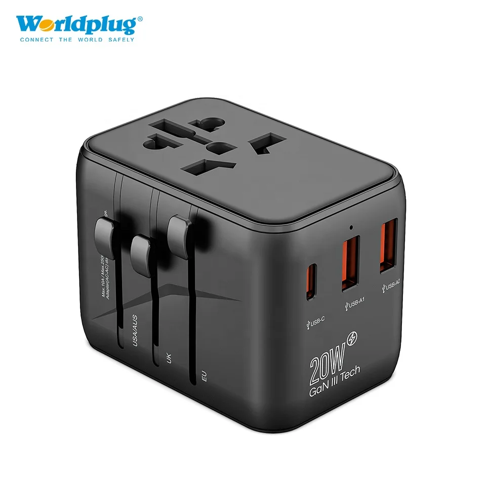 2026 Bulk Buy Type C Dual USB World Universal Plug Travel Adapter Wall Charger Adaptor