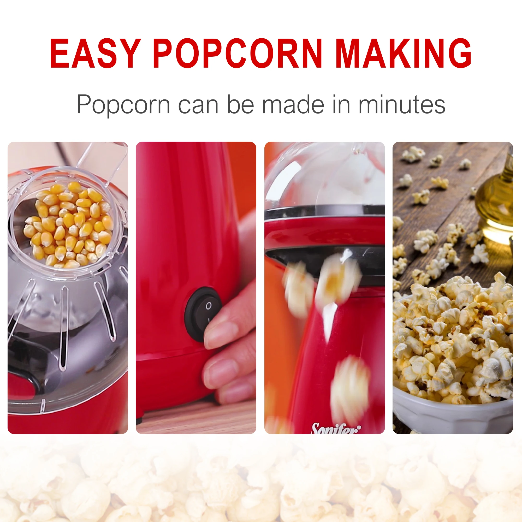 Sonifer-máquina de palomitas de maíz sin aceite para el hogar, máquina de aire caliente saludable para cocina de niños, Diy, Snack de película de