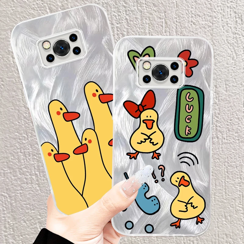 Duck Yellow Cute Cartoon For Xiaomi Poco C65 M6 M3 X6 X5 X3 Redmi 13C 12 12C 10C 10 9T 9A 9 Pro 5G Feather Yarn TPU Phone Case