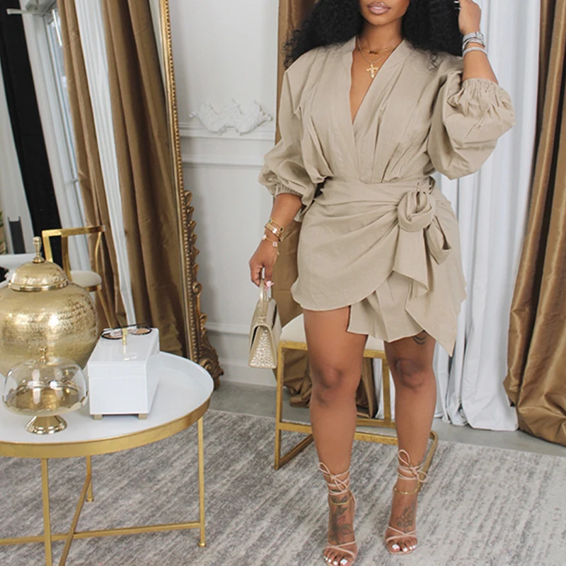 

OMSJ Элегантное стильное однотонное женское сексуальное плиссированное мини-платье с высокой талией и глубоким v-образным вырезом, повседневное офисное женское вечернее платье