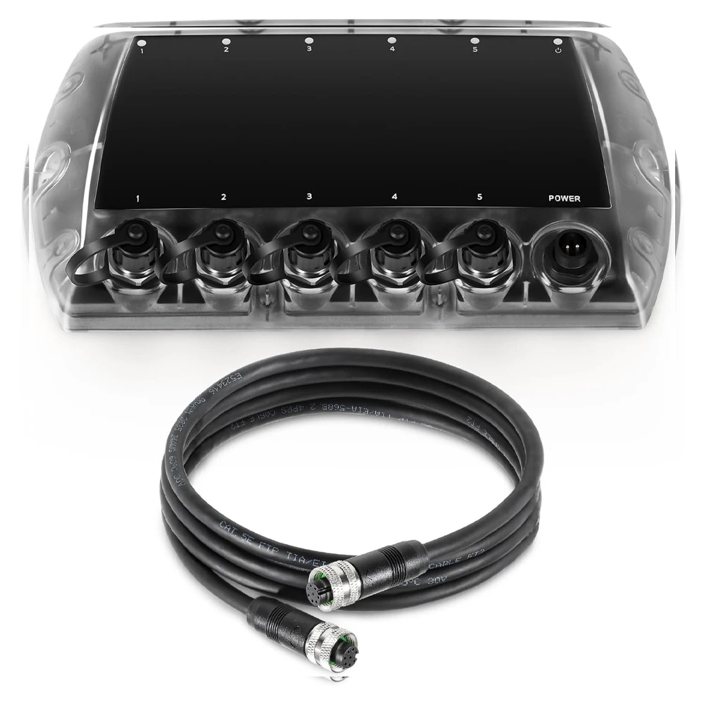 411850-1 AS ETH 5PGL 5-Port Rocker Switch Panel + 720073-6 AS EC 5E 5-Foot Ethernet Cable for Humminbird, Black