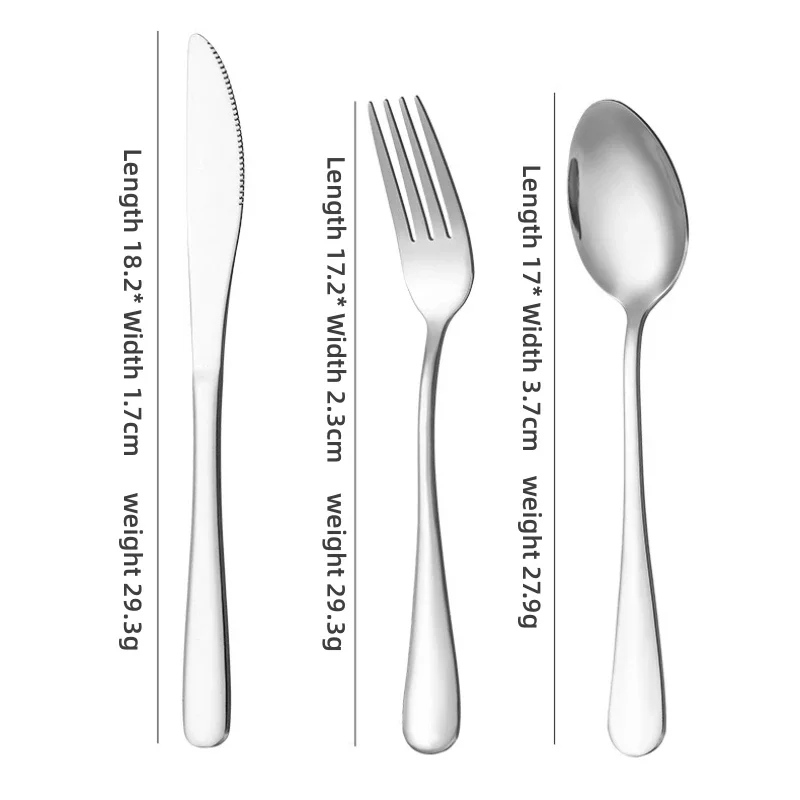 Portable Tableware 410 Stainless Steel Spoon Knife and Fork Three-piece Set Household Simple Student Dormitory Tableware Set Fit