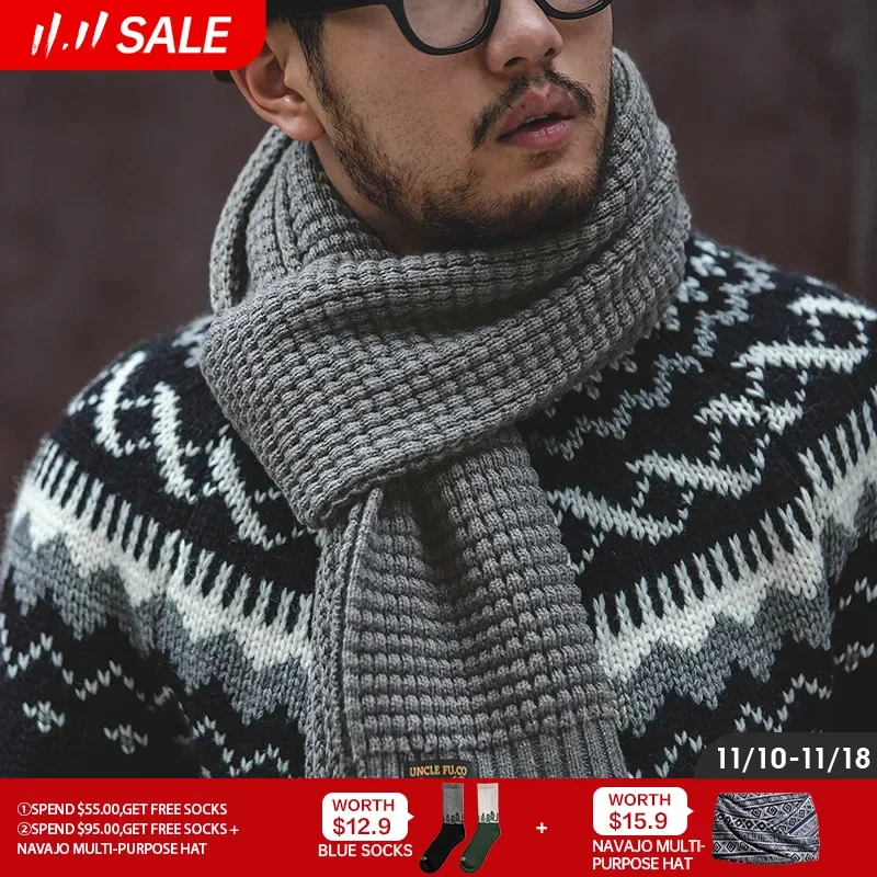 

Maden Knitted Winter Scarf Men Striped Cotton Scarf Male Brand Shawl Wrap Knit Cashmere Bufandas Long Scarves