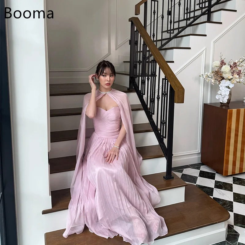 

Booma A-Line Strapless Shawl chiffon Pink Evening Dresses Formal Dresses for Women Pearls Elegant Prom Gowns Custom Made 2025