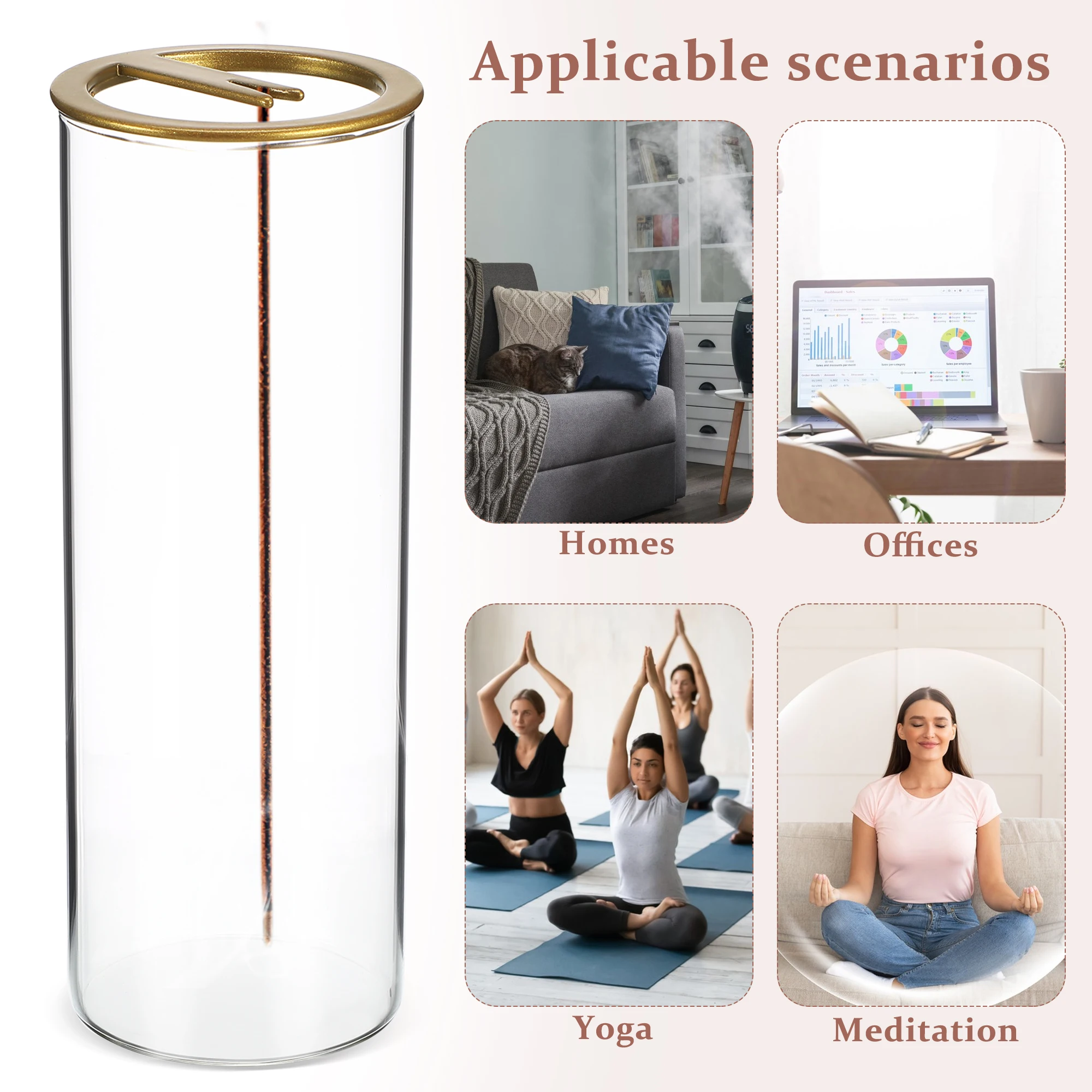 

2Pcs Incense Holder Glass Upside Down Clip Design Incense Ash Container Removable Lid Sturdy Borosilicate Spa Decor