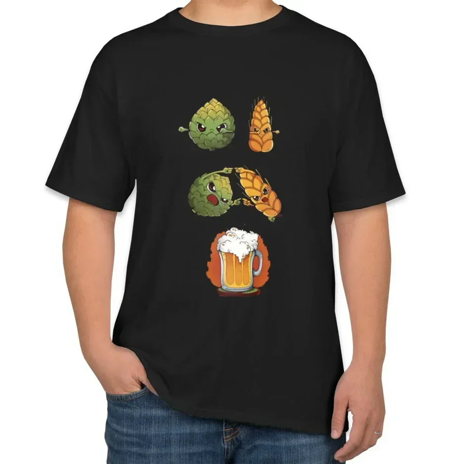

Hop and Barley Meet Beer Graphic T-Shirt Casual Soft Cotton Crew Neck Tee for Men Summer