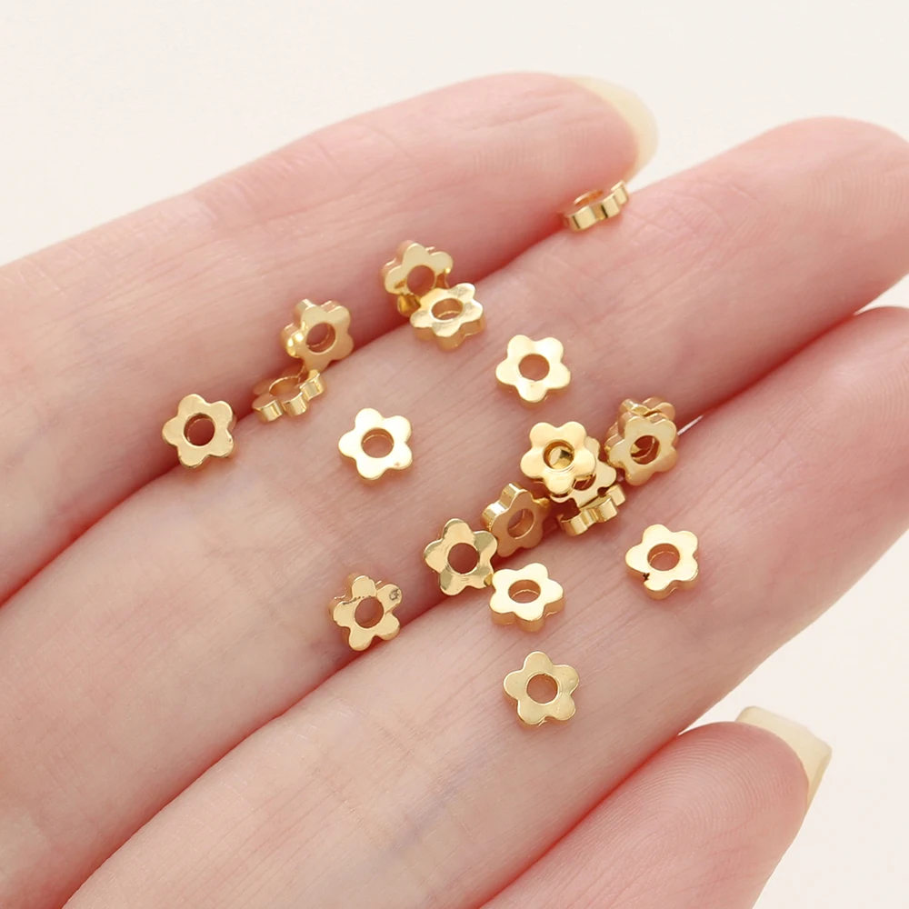 

20Piece/Lot 14/18K Gold Color Plated Flower Shape Spacer Charms Beads For DIY Necklace Bracelet Jewelry Making Accessories