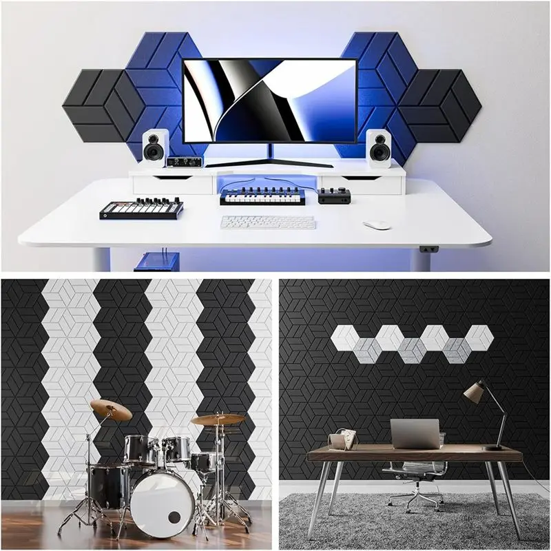 ABHS Self-Adhesive Acoustic Panels, 22Pcs Hexagonal Soundproof Wall Panels 12x10x0.4 Inch Black for Home Studio Office