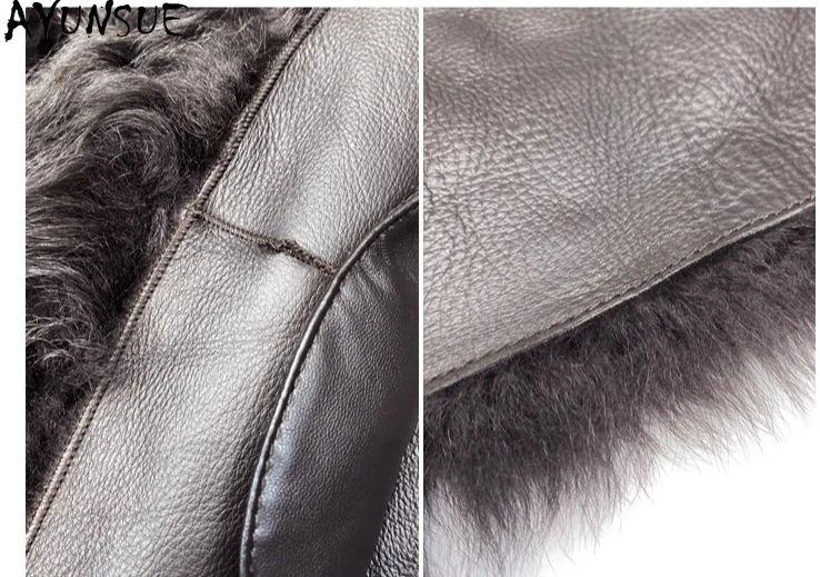 AYUNSUE 천연 양가죽 모피 코트 여성 미디 길이 진짜 가죽 재킷 따뜻한 진짜 모피 겨울 옷 여성용 2025