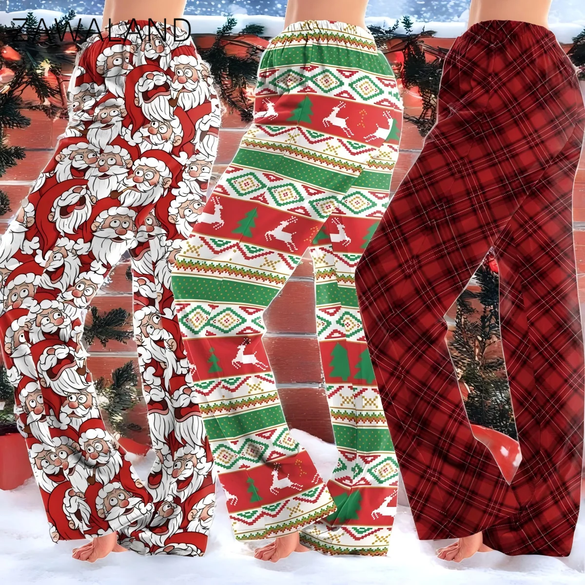 

Santa Claus Grid Long Pants Woman Ugly Elk Striped Chirstmas Trousers Festival Cosplay Party Costume Casual Loose Pajamas Pants