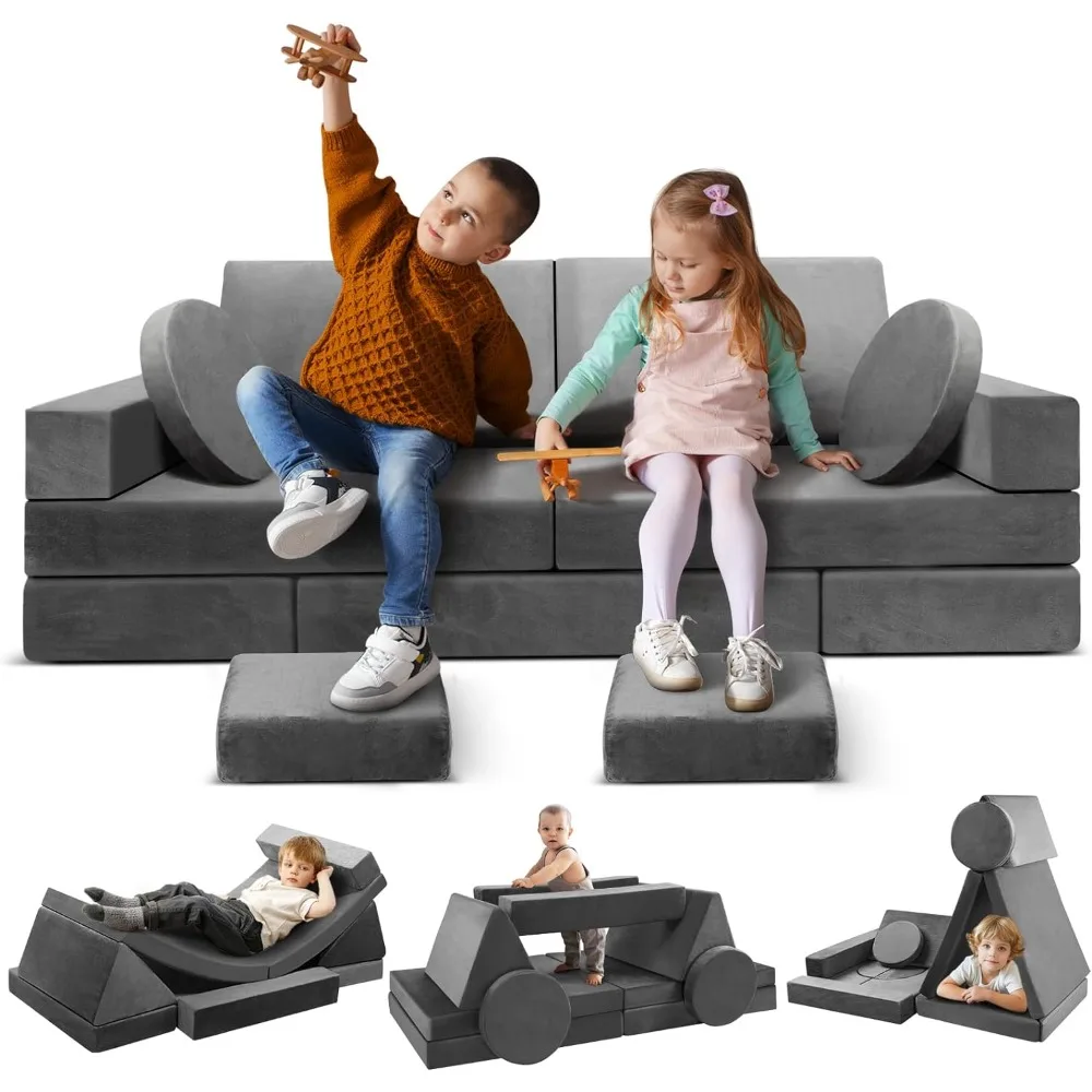 Modular Kids Play Couch, 18pcs Toddler Floor Sofa, Sectional Couch for Children, Fortplay Bedroom and Playroom Furniture for