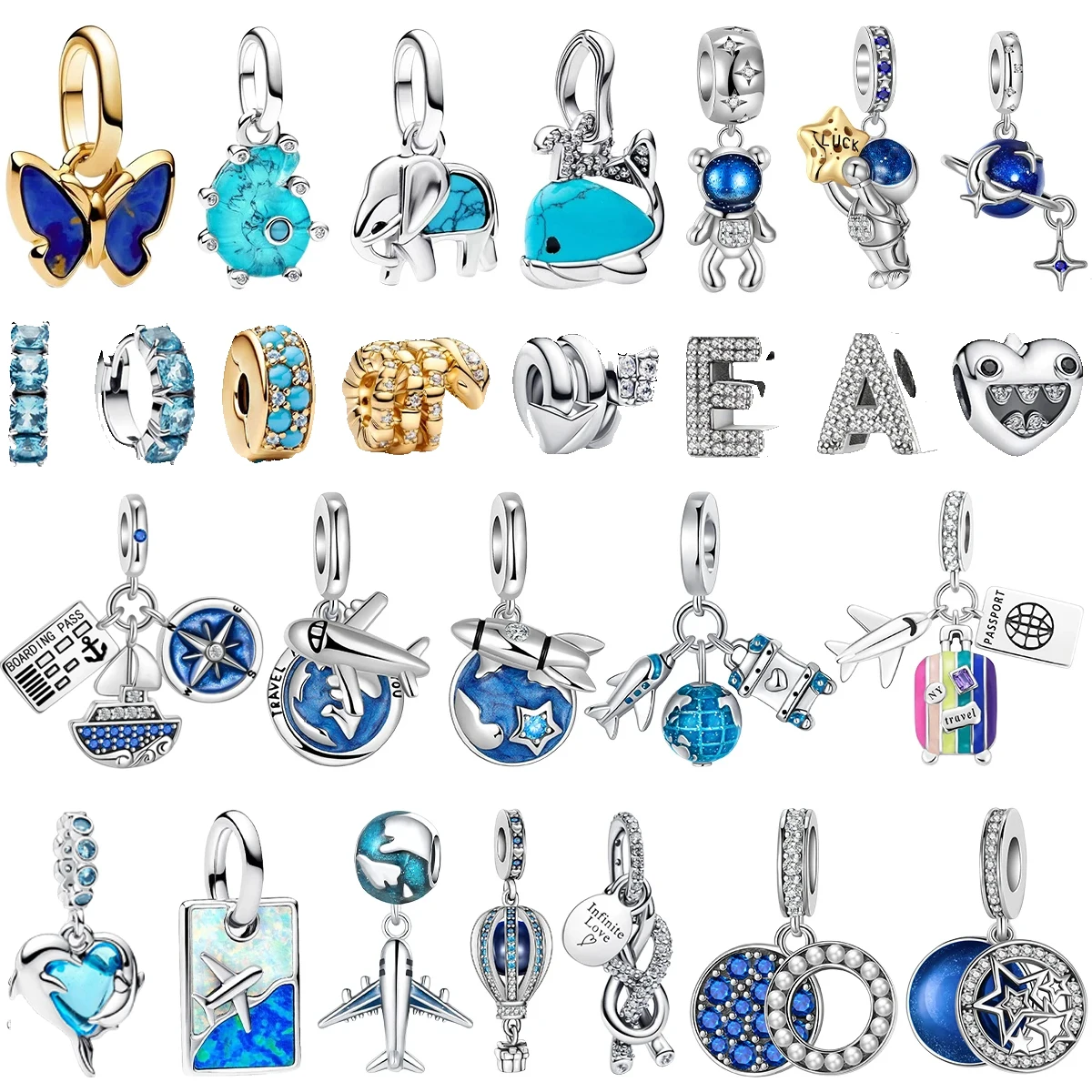 

Fashion Airplane Travel Earth Charms 925 Sterling Silver Planet Astronaut Earrings Beads fit Original Bracelets Fine DIY Jewelry