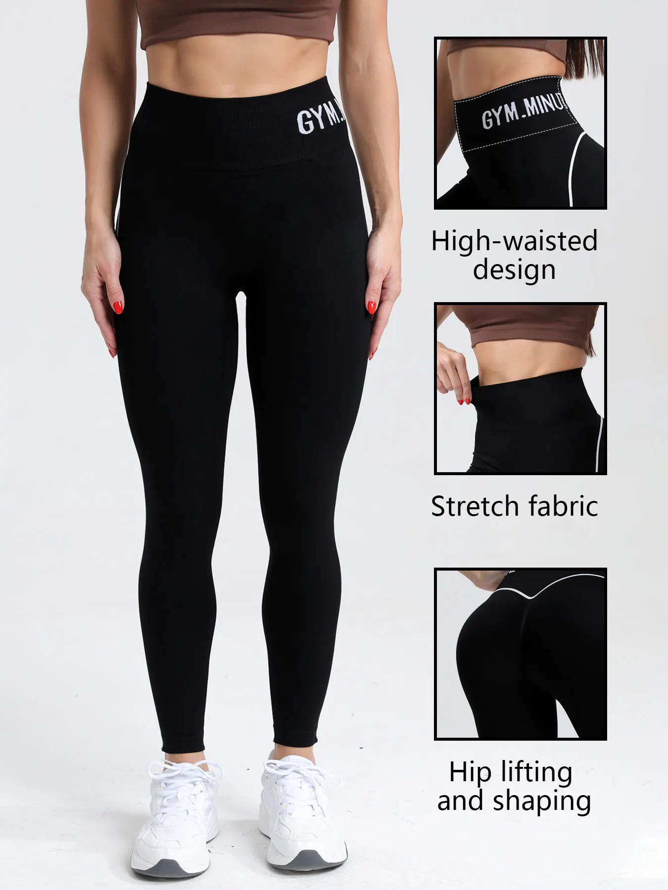 CZGUKE High waisted seamless tight fitting women's fitness pants yoga pants hip lifting outdoor running cycling sports pants