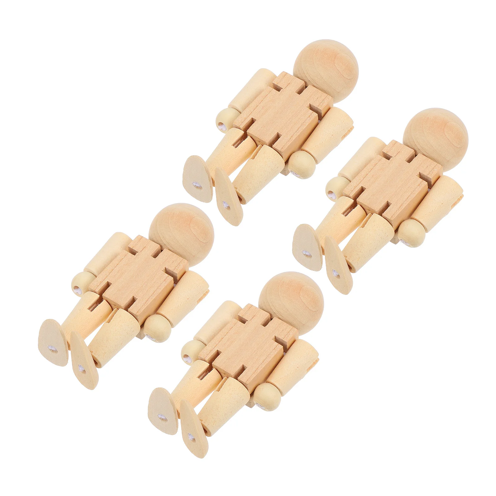 

4pcs Wooden Robot Unfinished Adjustable Figures Natural Wood Bodies Joint Craft Kit For Diy Painting Art Projects Wooden