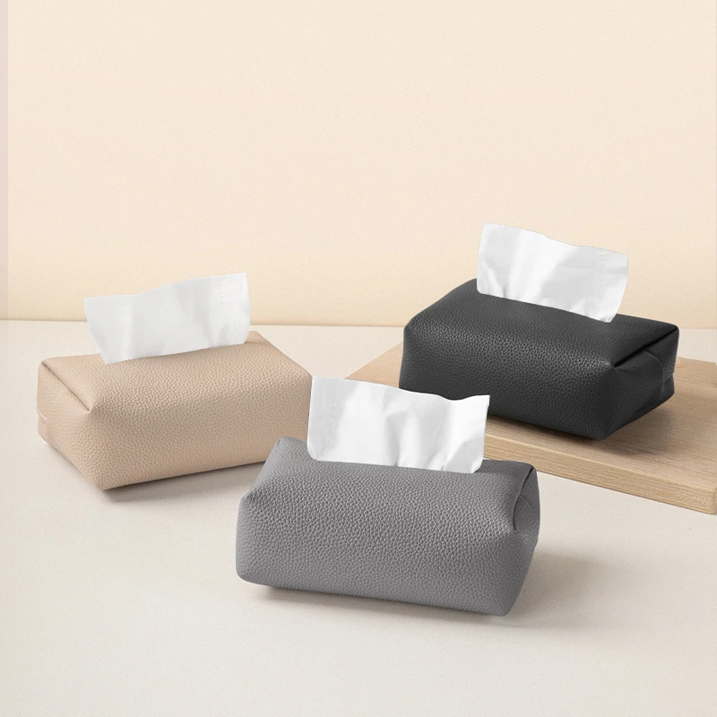 MIXSAS Rectangular Tissue Box Light Luxury Lychee Grain Design, Artificial Leather Tissue Box Living Room Car Pumping Paper Box