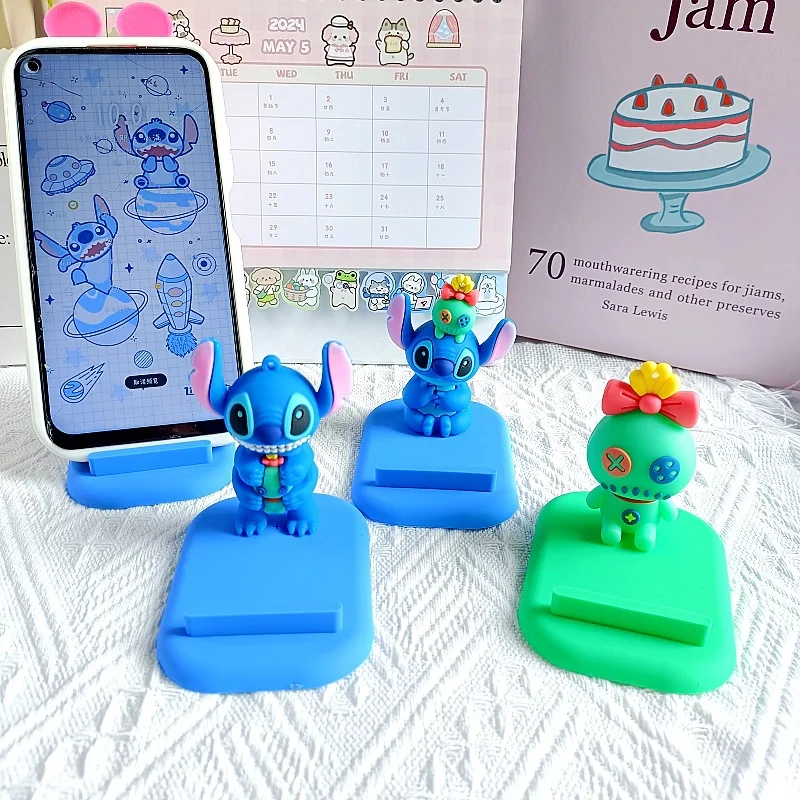 

Funny Stitch Doll Mobile Phone Holder Kawaii Cartoon Anime Creative Room Desktop Silicone Figure Ornament Friends Birthday Gifts