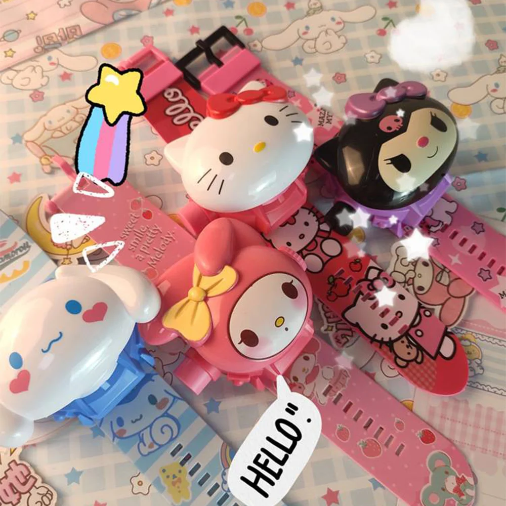 Kawaii Sanrio Hello kitty Melody Kuromi Cinnamoroll 3D Projection Digital Watch Silica Watch band Electronic Watches Gifts