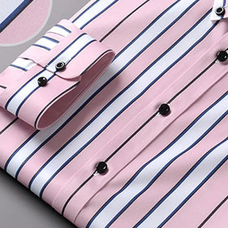 Summer men\'s long-sleeved shirt spring and summer ice silk thin stripes business casual high-quality work clothes wear fashion