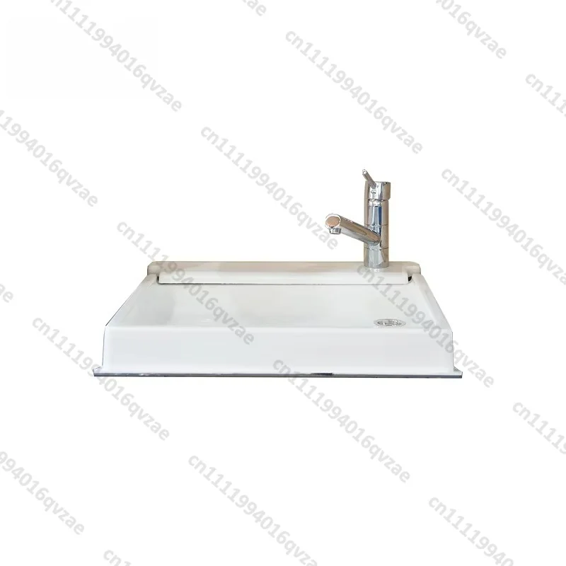 Acrylic White Foldable RV Bathroom Sink with Faucet and Drain for Caravans, Cars, RV Accessories