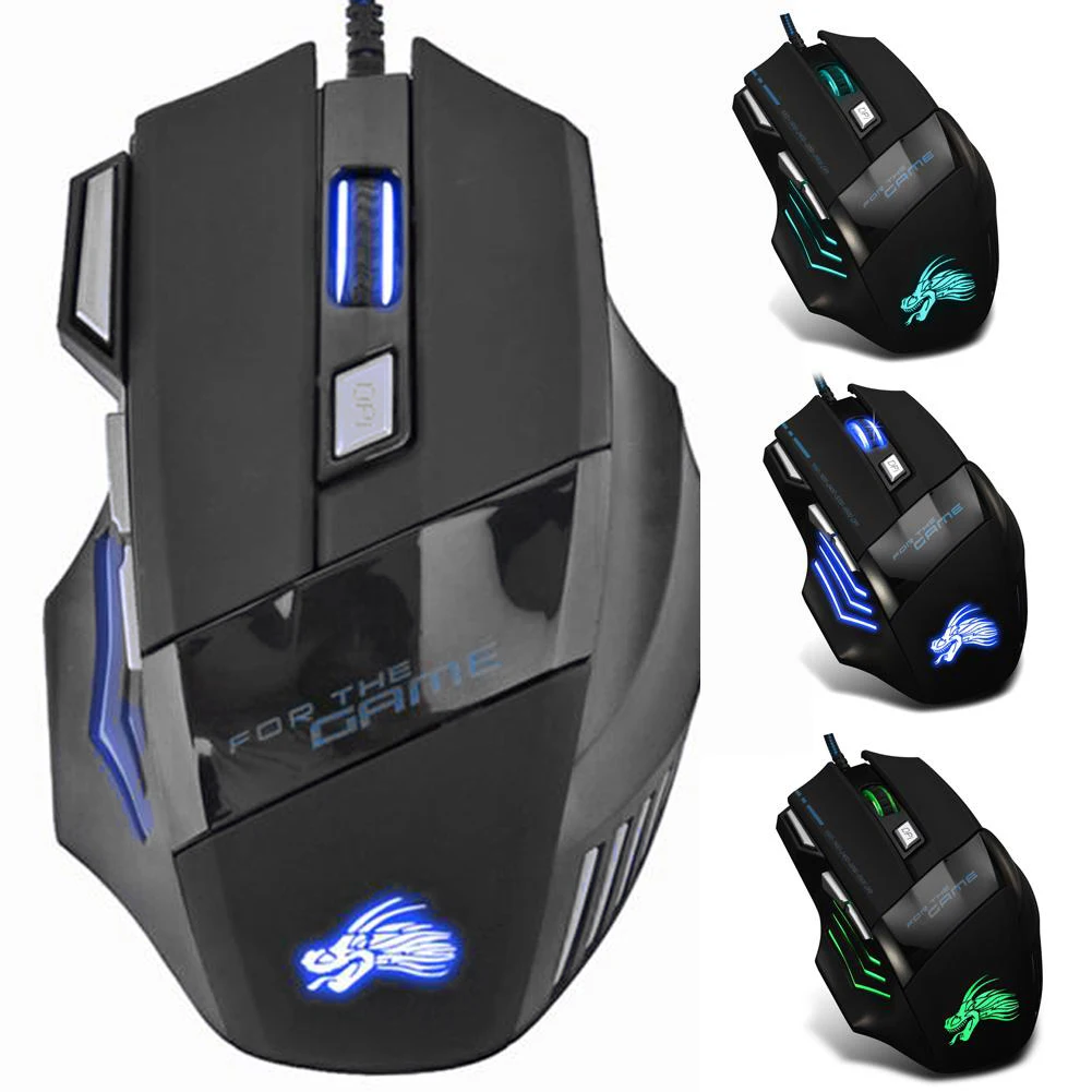 Kabel gebundene Gaming-Maus 7-Farben-Hintergrundbeleuchtung 5500 dpi einstellbare schwarz verdrahtete optische Computer-Gaming-Mäuse für PC-Gamer-Computer-Desktop