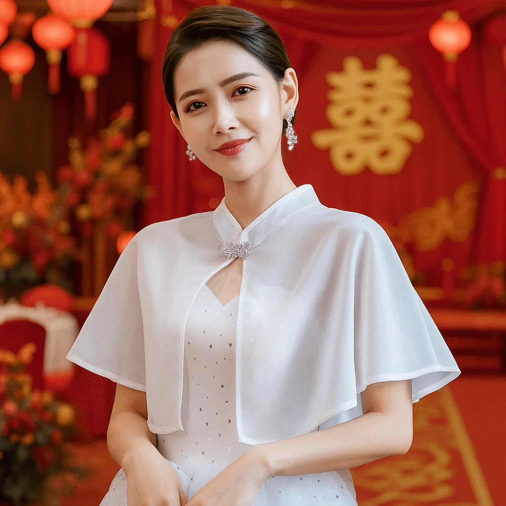 

Chiffon Bride Wedding Dress Shawl Transparent Rhinestone Buckle Evening Dresses Scarves Formal Wrap Cheongsam Cape Ladies/Girls