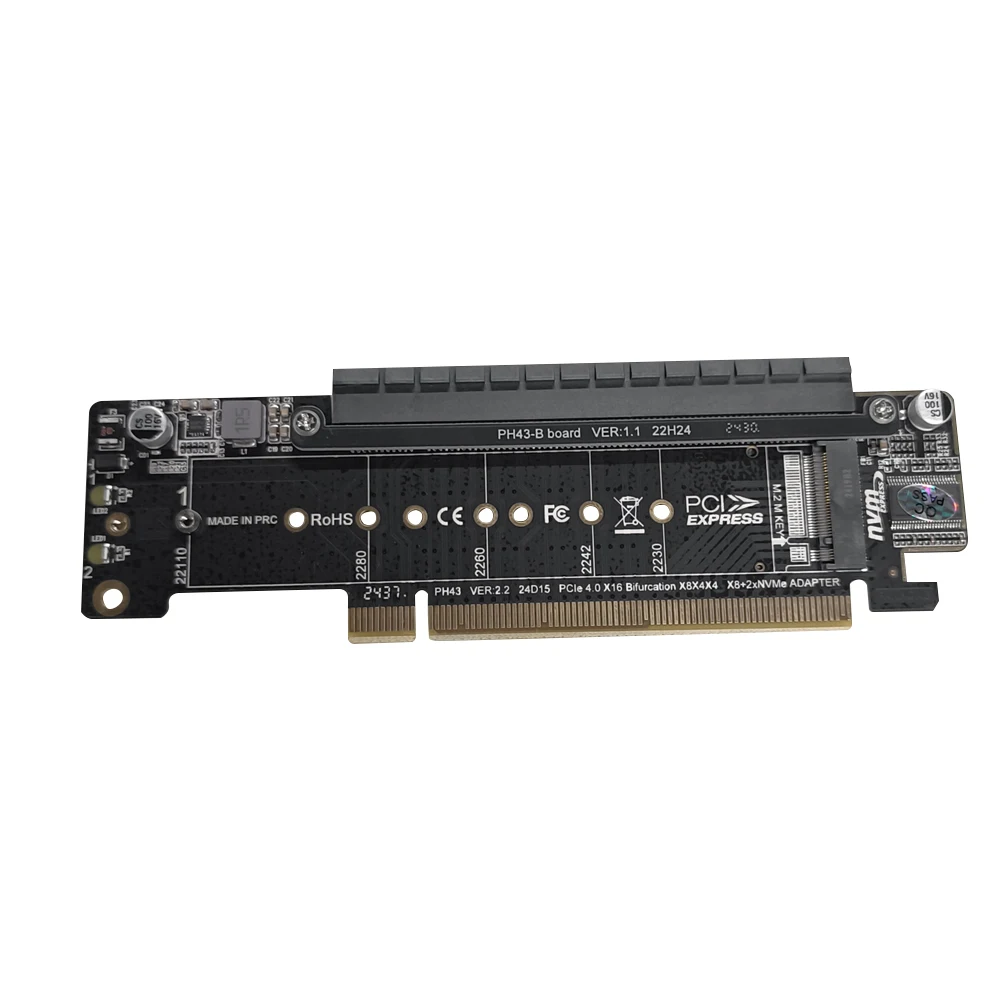PCIe X16 To X8+X4+X4 Split Expansion Adapter Card M.2 NVMEx2 Input Ports M.2 PCIE Adapter Support 2280/2260/2242/2230 SSD
