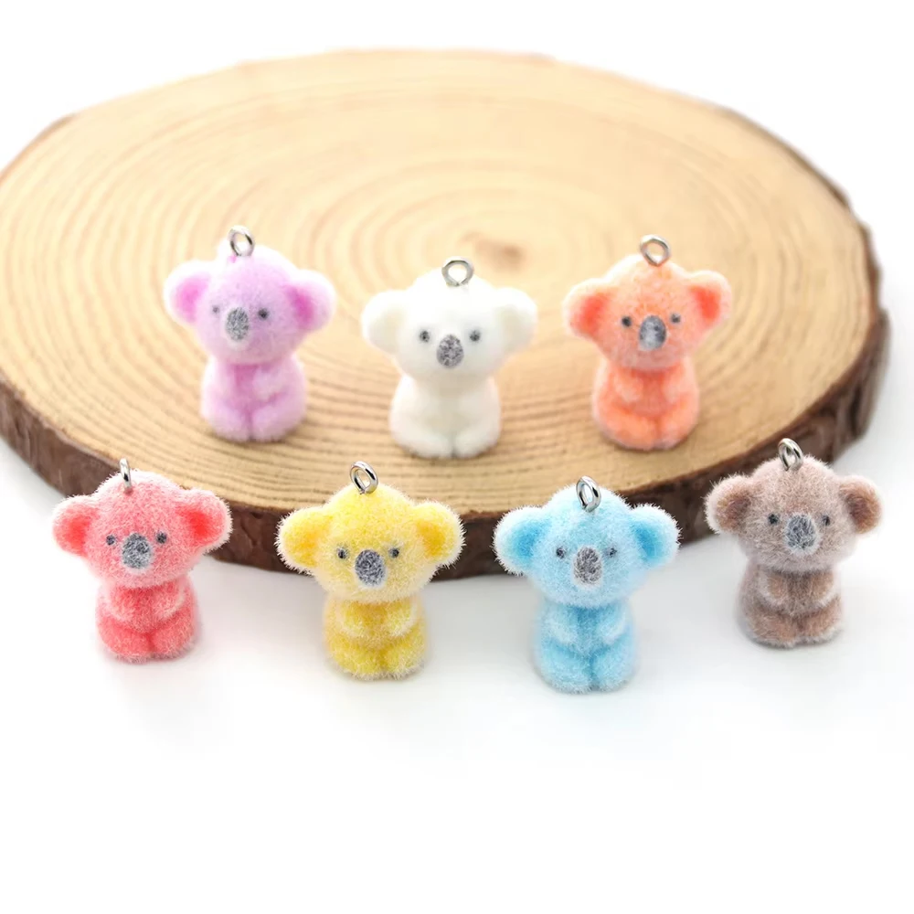 20Pcs 3D Resin Flocking Koala Charms Cute Plush Animal Pendant  for Necklace Keychain Making DIY Jewelry Accessories Wholesale