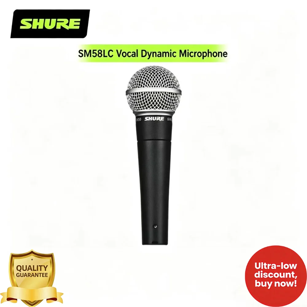 Micrófono con Cable SHURE SM58 LC para Actuaciones en Escenario, Tocar Guitarra, Cantar, Grabar, Auriculares Activos con Función de Bucle