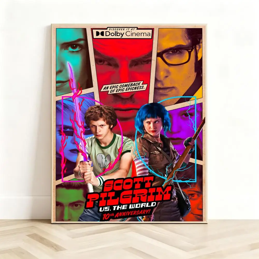 Comedy Movie S-Scott Pilgrim vs the World Poster Classic Self-Adhesive PP Wall Sticker for Living Room Bar Decor Gift