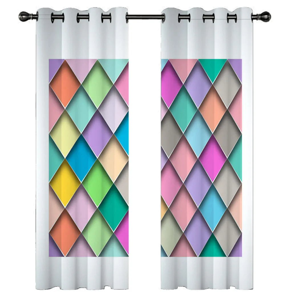 

HUANZHUANG занавески для гостиной длинные 2 панели Красочный геометрический фон черные наружные шторы длинные термоизолированные затемняющие