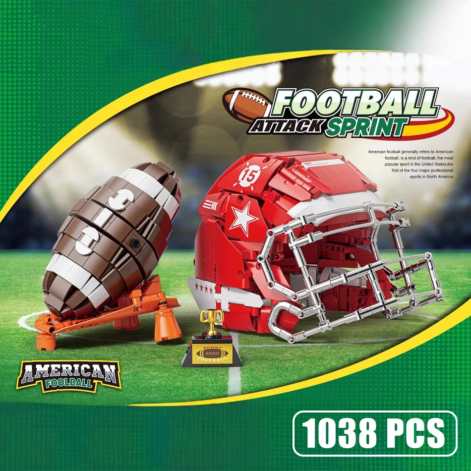 1038 Pcs MOC Sports Game Football Rugby Helmet Baseball Bat Glove Building Blocks Bricks MLB NFL Super Bowl Educational Toy
