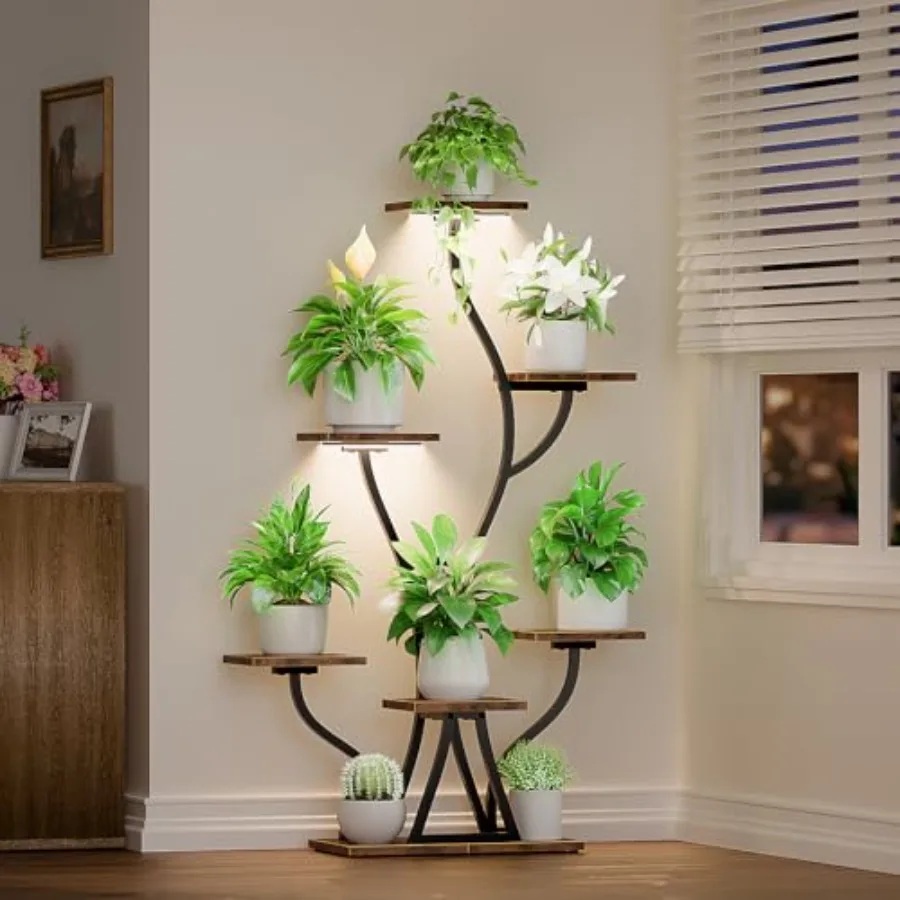 

Металлическая угловая 7-ярусная подставка для комнатных растений с фитолампами