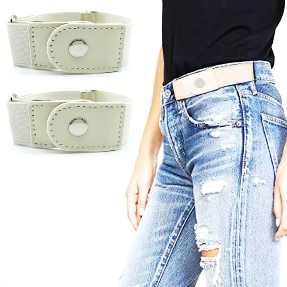 2pcs/set Casual No Buckle Elastic Belt Adjustable Invisible Stretch Belt Canvas Pants Buckle Jeans