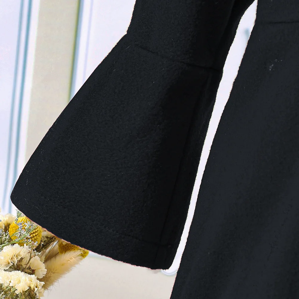Mädchen-Herbst-Wintermantel, neue einfarbige Jacke für Mädchen mit Baskenmütze, warme, mittellange Oberbekleidung für Herbst und Winter. – Detail 11