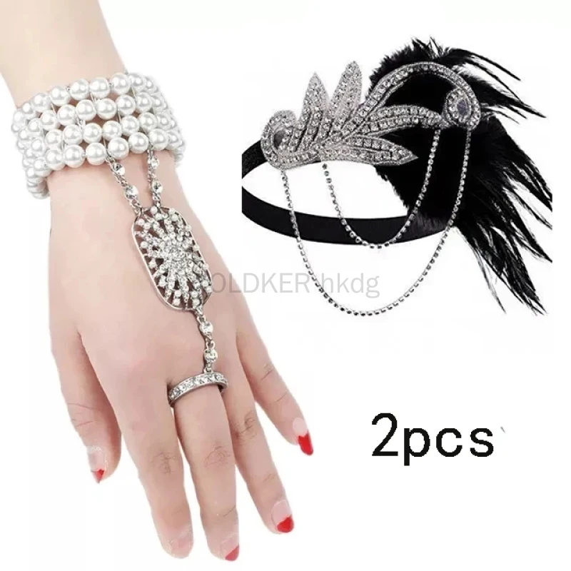 Haar Cosplay Zubehör Schmuck Armband Pailletten Haarband 1920er Jahre Vintage Gatsby Party Kopf bedeckung Frauen Flapper Feder Stirnband