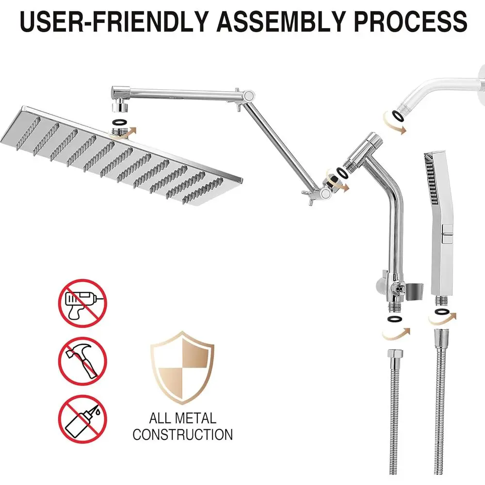 12-chroom douchesysteem met regen- en handbediende, krachtige wasmodus, 16 uitschuifbare armen
