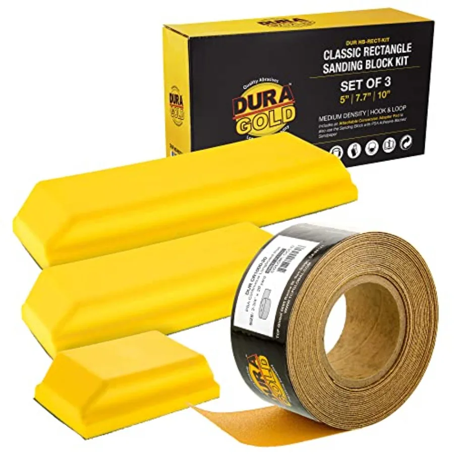 

Pro Series Rectangle Hand Sanding Block Kit with 3 Blocks 5" 7-3/4" and 10" Set Hook and Loop Backing and PSA Adapter Pad and 1