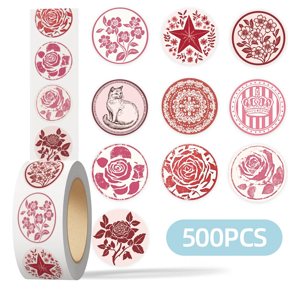 

500pcs/roll Vintage Aesthetic Art Flower Stickers Cartoon Pink Graffiti Sticker Notebook Guitar Phone Case Sealing Decals Decor